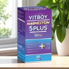 Vitboy Magnezyum 5 Plus | 200 mg Elemental Magnezyum + B6 & D3 İçeren 60 Tablet