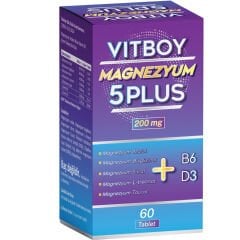 Vitboy Magnezyum 5 Plus | 200 mg Elemental Magnezyum + B6 & D3 İçeren 60 Tablet